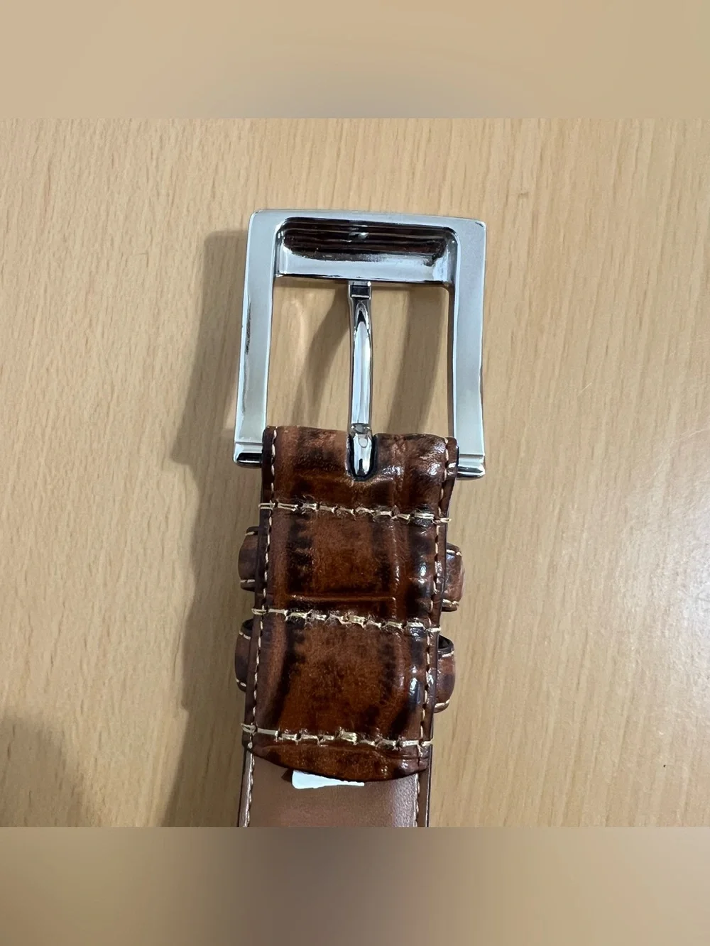 Polo Ralph Lauren Brown Croc-Embossed Leather Belt Silver Buckle Size 32
